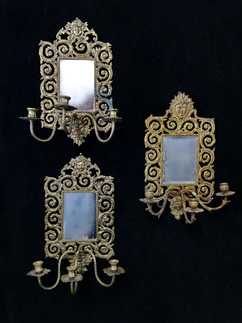 LOT OF 3 MIRRORED 3 LIGHT SCONCES (1 of 8)
