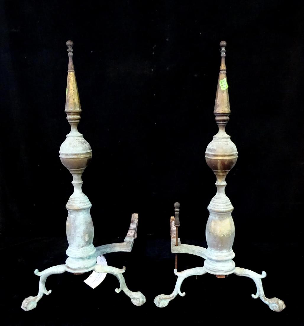 PR. BRONZE BALL & CLAW VERDIGRIS ANDIRONS (1 of 5)