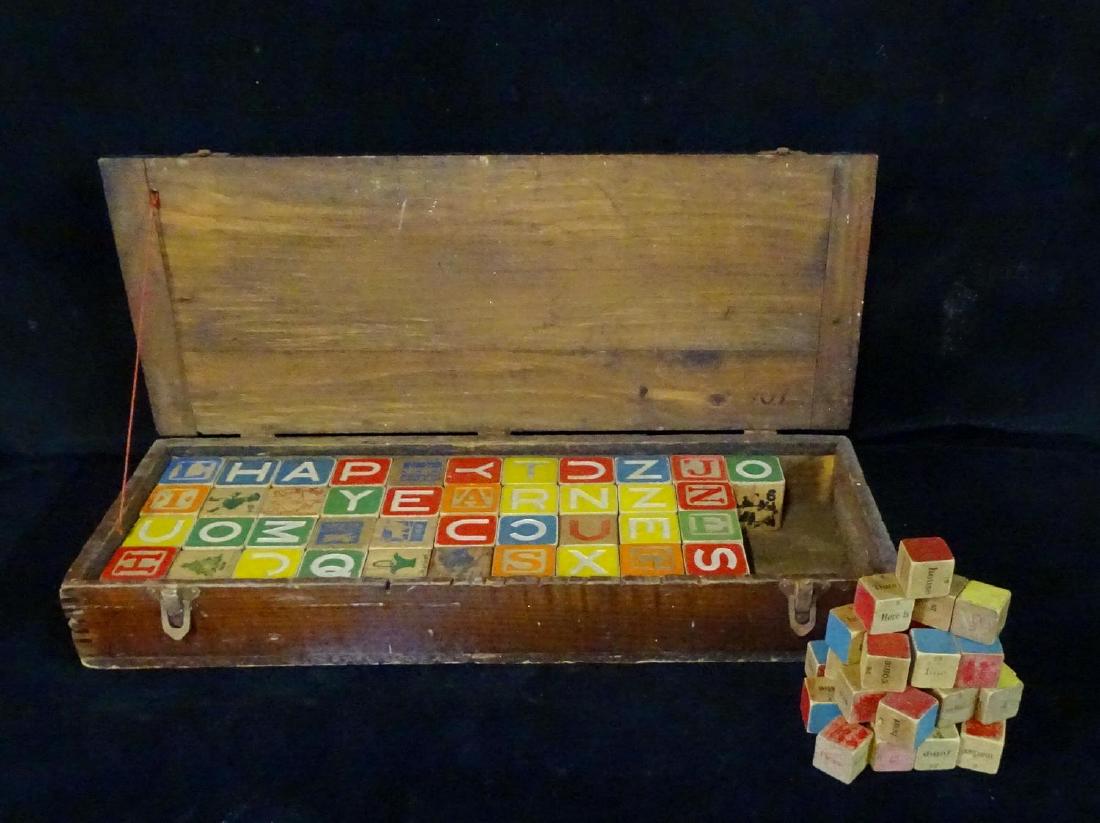 VINTAGE "GILBERT TOYS" BOX & WOOD BLOCKS: VINTAGE "GILBERT TOYS" BOX & WOOD BLOCKS 3.5"H 21.5"L 8.5"D