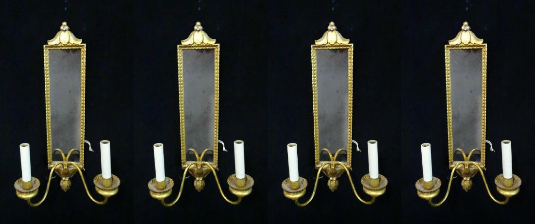 SET 4 GILT WOOD 2 LIGHT SCONCES (1 of 6)