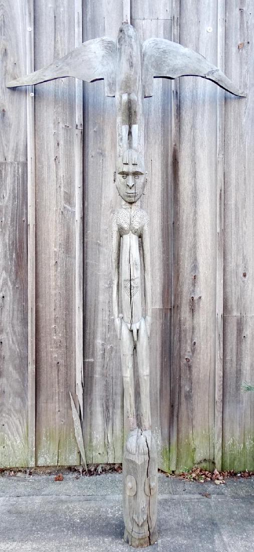CARVED WOOD TOTEM POLE: CARVED WOOD TOTEM POLE 100"H