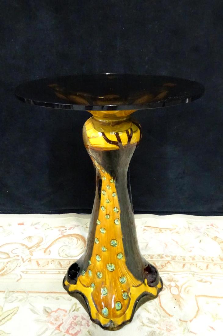 PHOENIX WARE THOMAS FORESTOR ART NOUVEAU POTTERY TABLE: PHOENIX WARE THOMAS FORESTOR ART NOUVEAU POTTERY TABLE 27"H 18"DIA.
