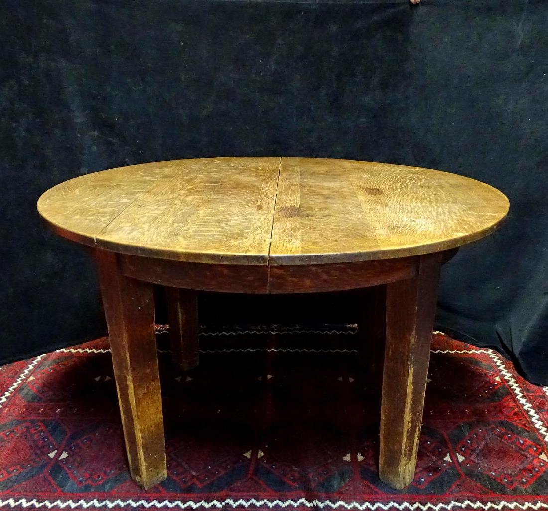 GUSTAVE STICKLEY CIRCULAR OAK TABLE: GUSTAVE STICKLEY CIRCULAR OAK TABLE 28"H 48" DIA.