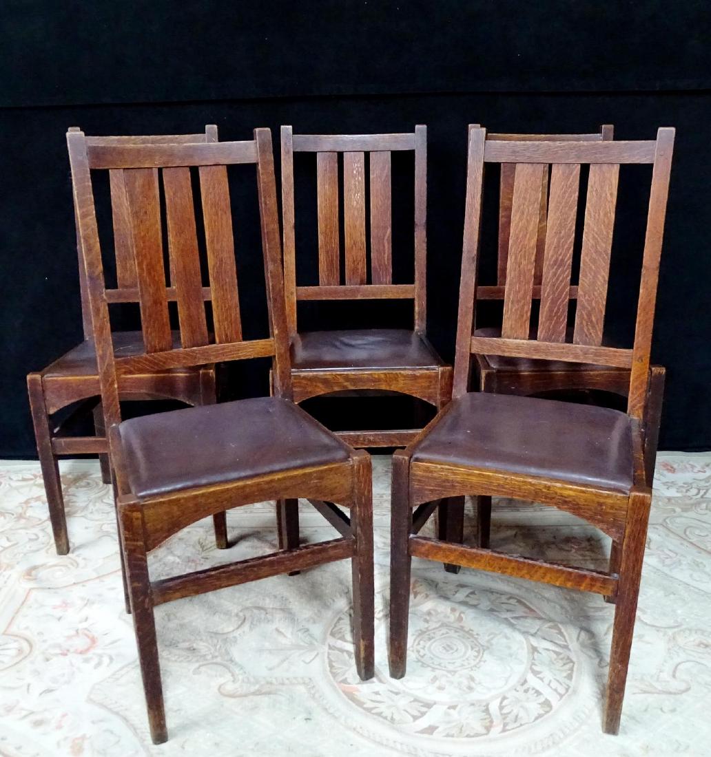 SET 5 GUSTAVE STICKLEY SIDE CHAIRS: SET 5 GUSTAVE STICKLEY SIDE CHAIRS 39"H 17" W 16"D