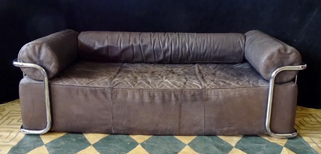 AFTER LE CORBUSIER CHROME & LEATHER SOFA: AFTER LE CORBUSIER CHROME & LEATHER SOFA 26"H 74"L 35"D
