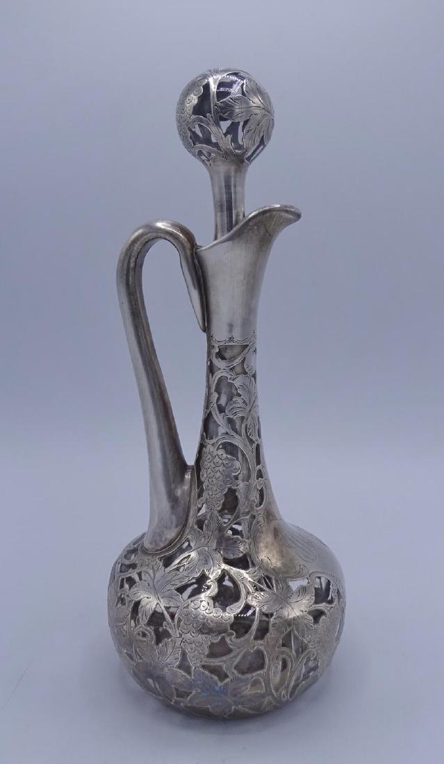 SILVER OVERLAY HALLMARKED EWER WITH STOPPER: SILVER OVERLAY HALLMARKED EWER WITH STOPPER 12"H
