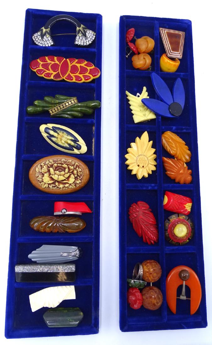 BAKELITE & CELLULOID 2 TRAY LOTS OF JEWELRY: BAKELITE & CELLULOID 2 TRAY LOTS OF JEWELRY