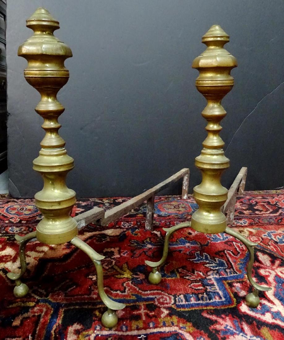 PR. ANTIQUE BRASS ANDIRONS: PR. ANTIQUE BRASS ANDIRONS