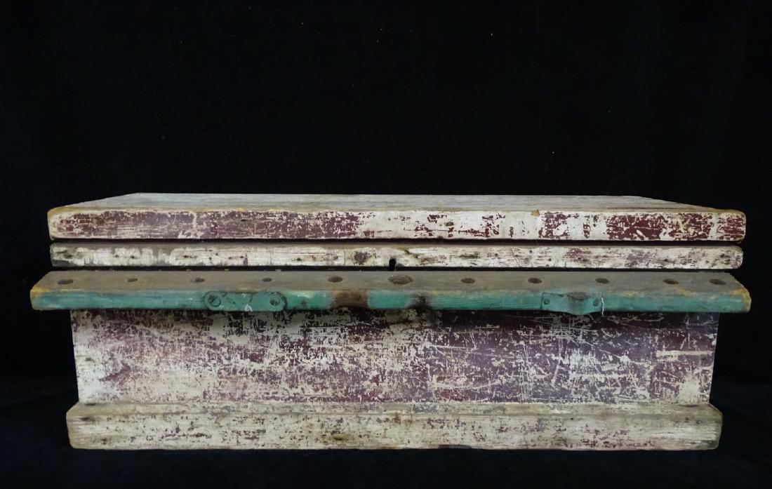 ANTIQUE PAINTED TOOL BOX: ANTIQUE PAINTED TOOL BOX 10"H 27"W 11.5"D
