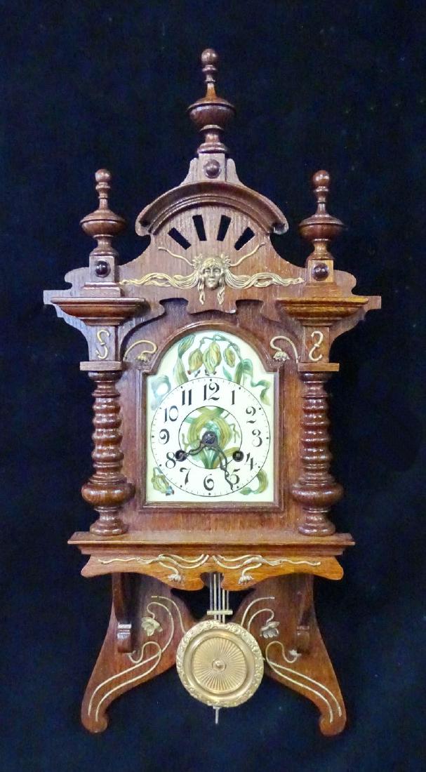 JUNGHANS ART NOUVEAU FREE SWINGER WALL CLOCK: JUNGHANS ART NOUVEAU FREE SWINGER WALL CLOCK 28"H