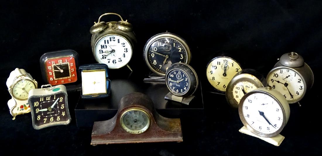 LOT 12 VINTAGE ALARM CLOCKS INC. WESTCLOX, BIG BEN,: LOT 12 VINTAGE ALARM CLOCKS INC. WESTCLOX, BIG BEN, BABY BEN & GILBERT WAKE UP 5.5" TALLEST