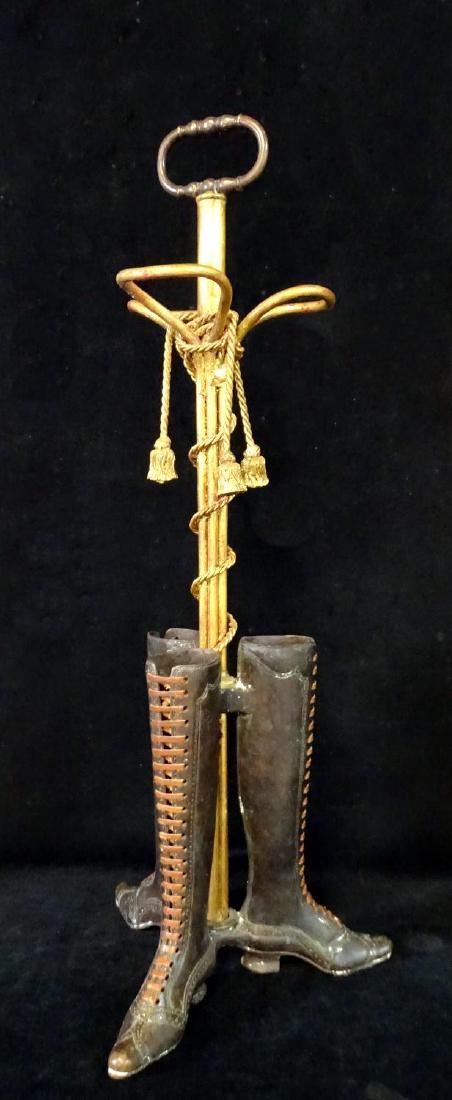 BRONZE BOOT FIGURAL UMBRELLA STAND 32"H: BRONZE BOOT FIGURAL UMBRELLA STAND 32"H