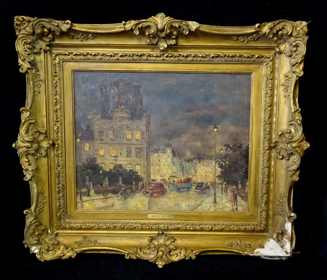 GILT FRAME PARIS STREET SCENE JACQUES VILLION: GILT FRAME PARIS STREET SCENE JACQUES VILLION 16" X 20"