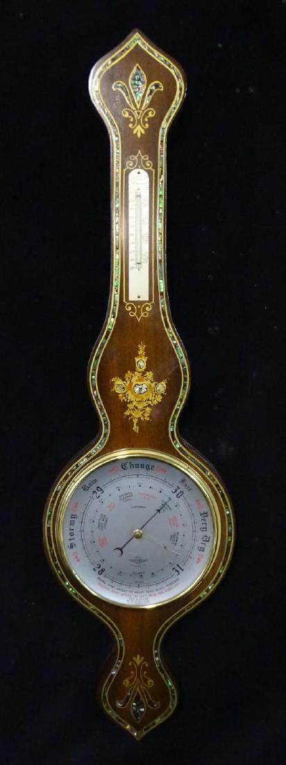 ENGLISH MOTHER OF PEARL INLAID BAROMETER: ENGLISH MOTHER OF PEARL INLAID BAROMETER 37"L