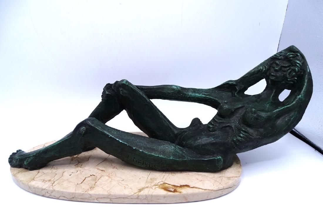 ELIAS LIFSHITZ SGN. RECLINING FEMALE NUDE: ELIAS LIFSHITZ SGN. RECLINING FEMALE NUDE ON MARBLE BASE 7.5"H 20"L