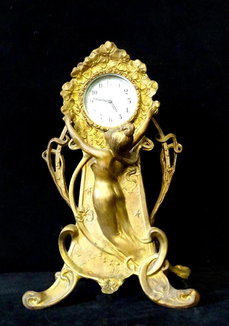 NEW HAVEN ART NOUVEAU FIGURAL CLOCK: NEW HAVEN ART NOUVEAU FIGURAL CLOCK 13"H