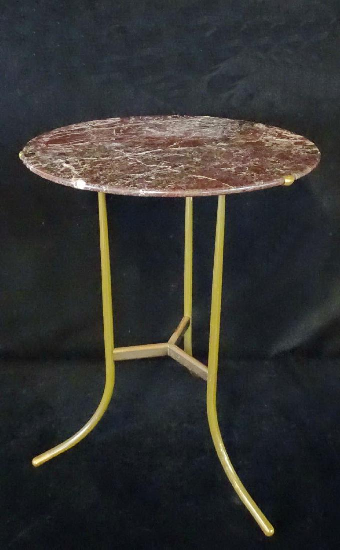 CEDRIC HARTMAN BRASS & ROUGE MARBLE OCCASIONAL TABLE: CEDRIC HARTMAN BRASS & ROUGE MARBLE OCCASIONAL TABLE 33"H 17" DIA.