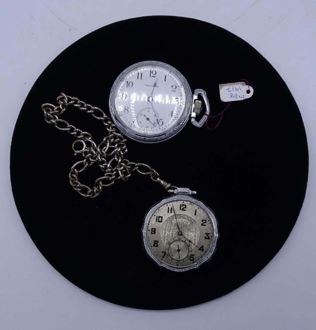 2 OPEN FACE POCKET WATCHES, WALTHAM & ILLINOIS: 2 OPEN FACE POCKET WATCHES, WALTHAM & ILLINOIS