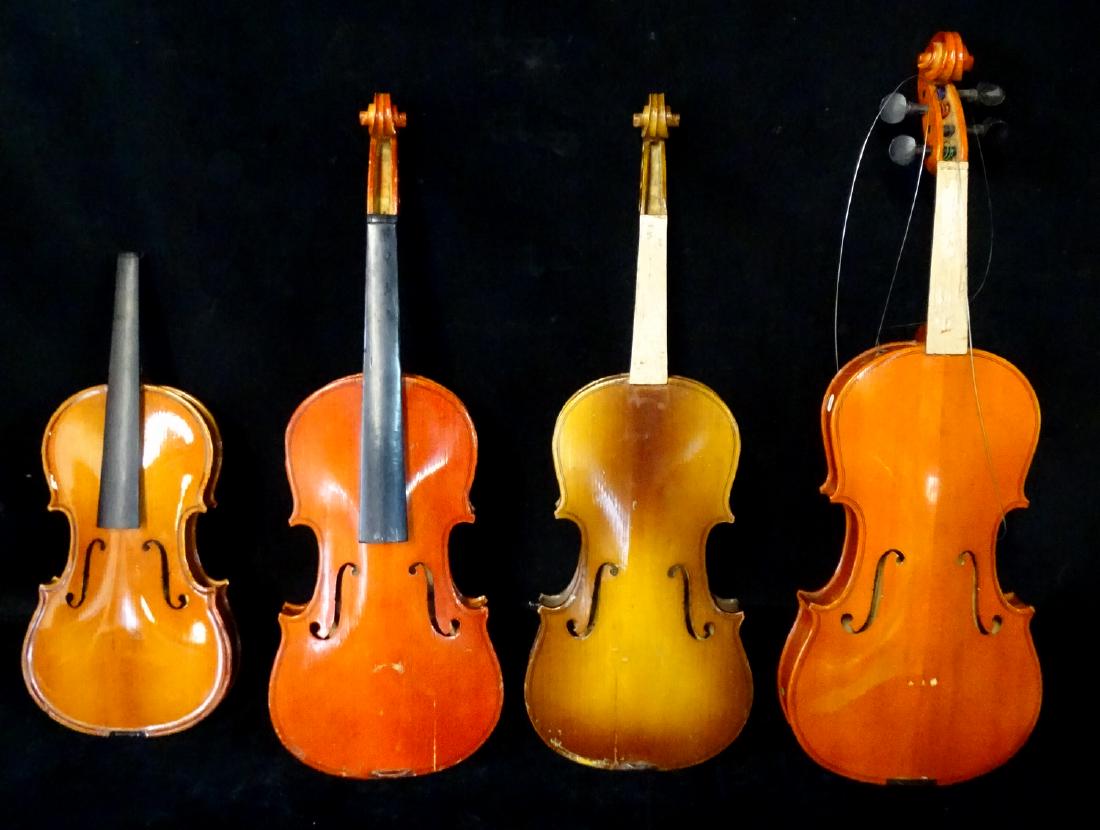 4 VIOLINS INC. HERMAN BEYER, STRADIVARIUS, CREMONA &: 4 VIOLINS INC. HERMAN BEYER, STRADIVARIUS, CREMONA & VERONA 22X8" LARGEST (AS IS CONDITION)