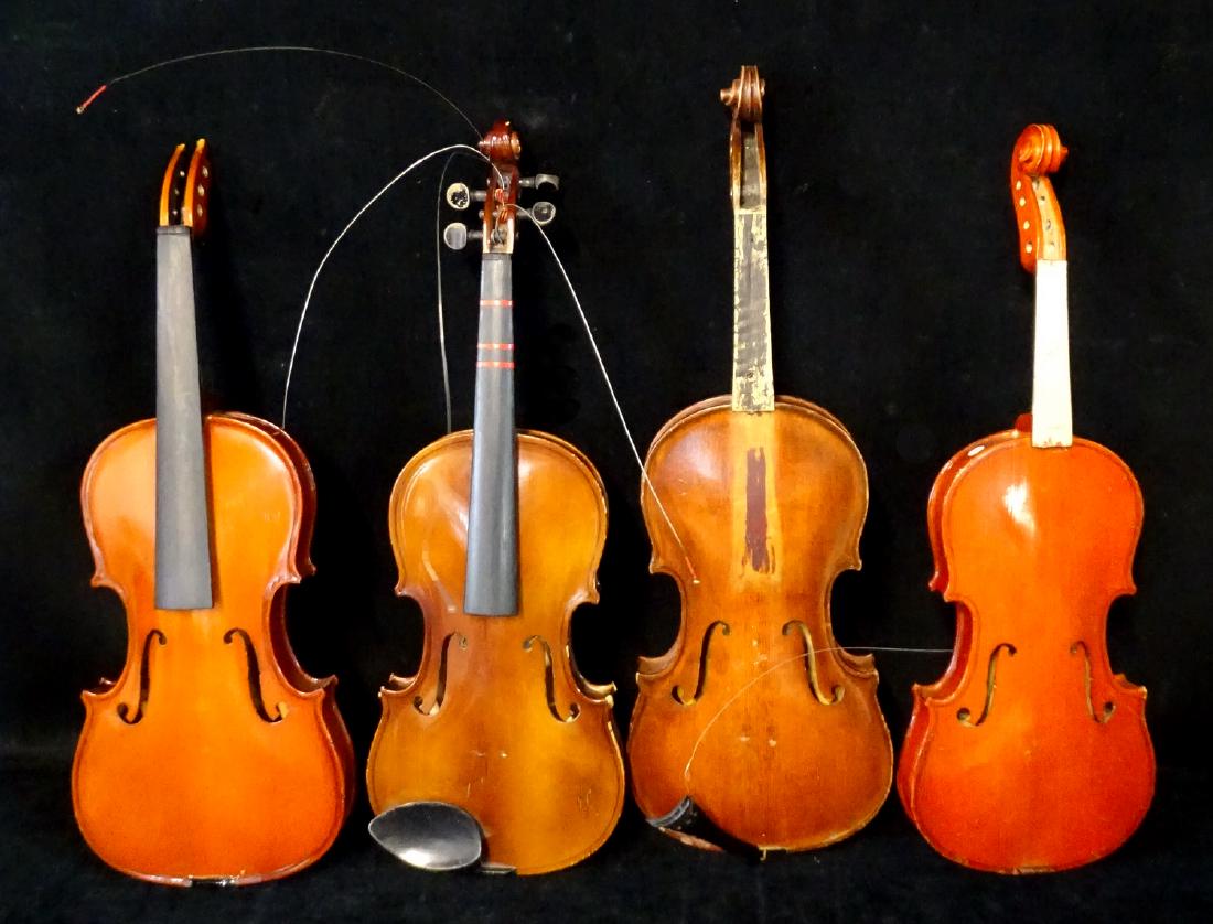 4 VIOLINS INC. LIDL, PFRETZSCHNER & STRADIVARIUS: 4 VIOLINS INC. LIDL, PFRETZSCHNER & STRADIVARIUS 21.5X7.5" LARGEST (AS IS CONDITION)