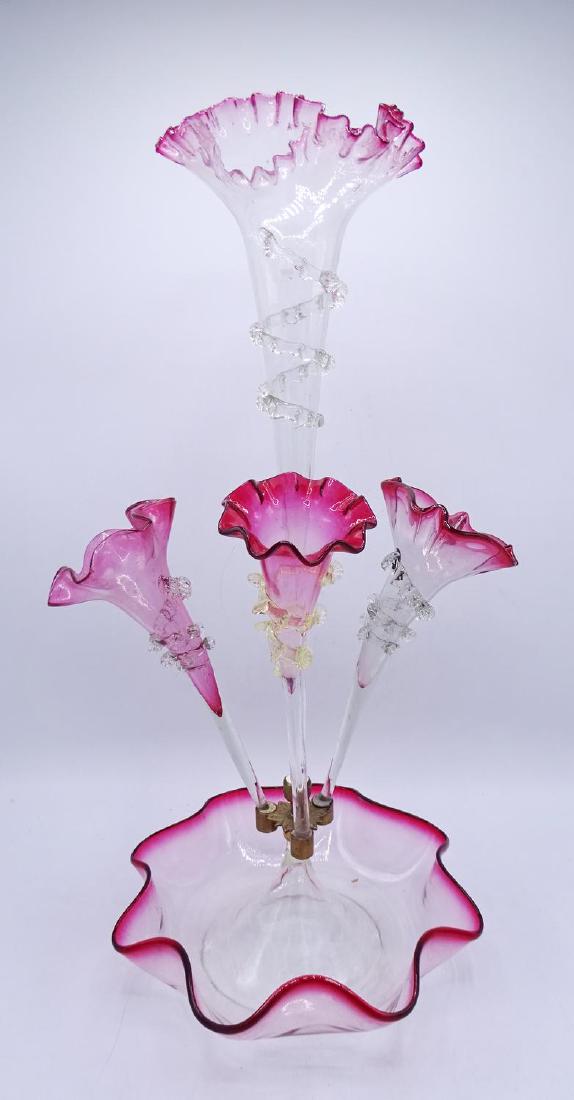 VICTORIAN GLASS EPERGNE: VICTORIAN GLASS EPERGNE 21"H 9" DIA.
