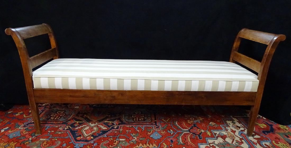 REGENCY STYLE FRUITWOOD UPHOLSTERED DAYBED 33" X 74" X: REGENCY STYLE FRUITWOOD UPHOLSTERED DAYBED 33" X 74" X 24"