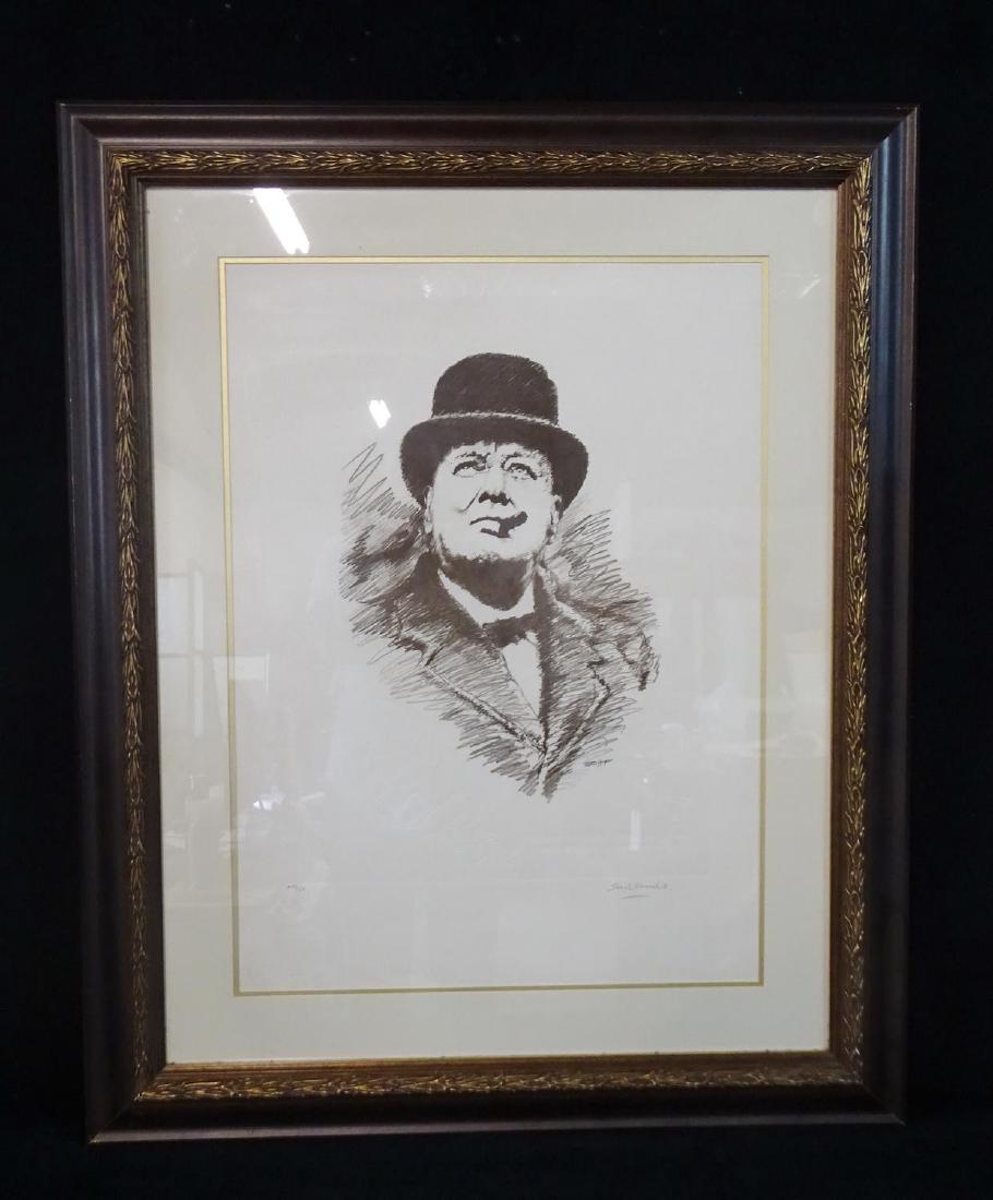 CURTIS HOPPER & SARAH CHURCHILL SGN. LITHOGRAPH PRINT: CURTIS HOPPER & SARAH CHURCHILL SGN. LITHOGRAPH PRINT "WINSTON CHURCHILL" 29X21"