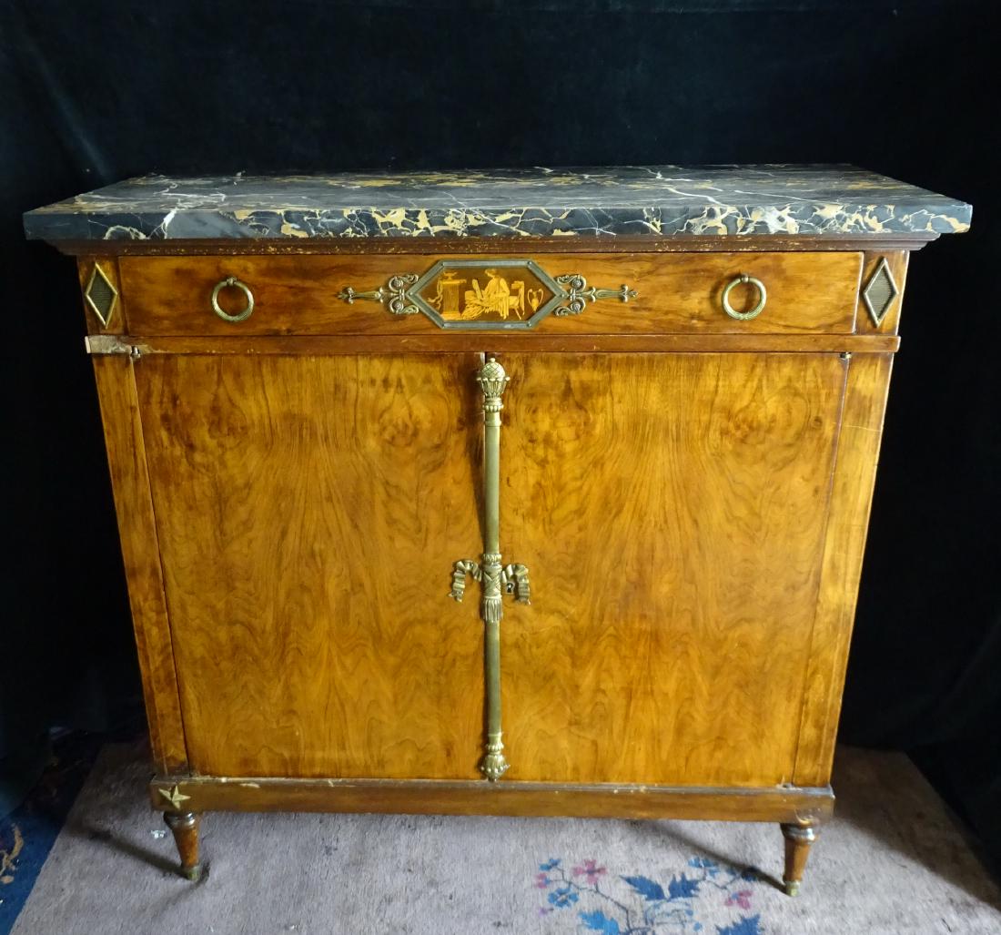 19TH C. 2 DOOR MARBLE TOP SERVER: 19TH C. 2 DOOR MARBLE TOP SERVER 39"H 40"W 18"D