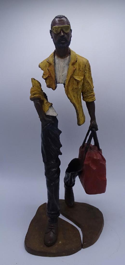 BRUNO CATALANO 2 PART PAINTED BRONZE MAN WITH BAG: BRUNO CATALANO 2 PART PAINTED BRONZE MAN WITH BAG 21"H