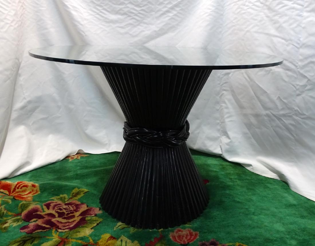 MCGUIRE LACQUERED PEDESTAL GLASS TOP TABLE: MCGUIRE LACQUERED PEDESTAL GLASS TOP TABLE 29"H 42" DIA.