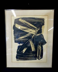 SOULAGES SGN. LARGE ABSTRACT LITHOGRAPH: SOULAGES SGN. LARGE ABSTRACT LITHOGRAPH 25.5X19.5"