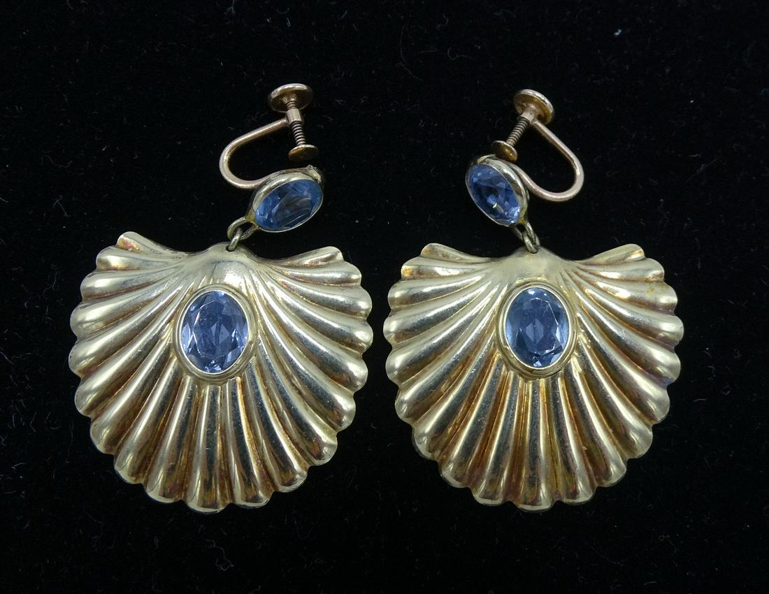 14KT YELLOW GOLD & ACQUAMARINE SCREW BACK EARRINGS: 14KT YELLOW GOLD & ACQUAMARINE SCREW BACK EARRINGS