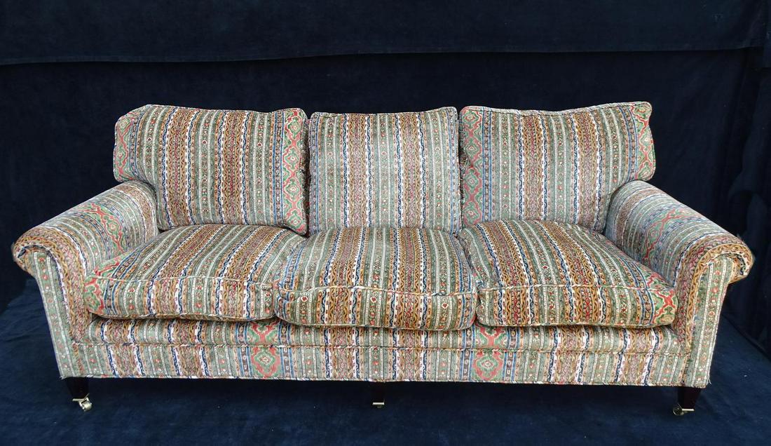 GEORGE SMITH MULTI COLOR SOFA: GEORGE SMITH VELVET UPHOLSTERED MULTI COLOR SOFA 31"H 86"L 38"D