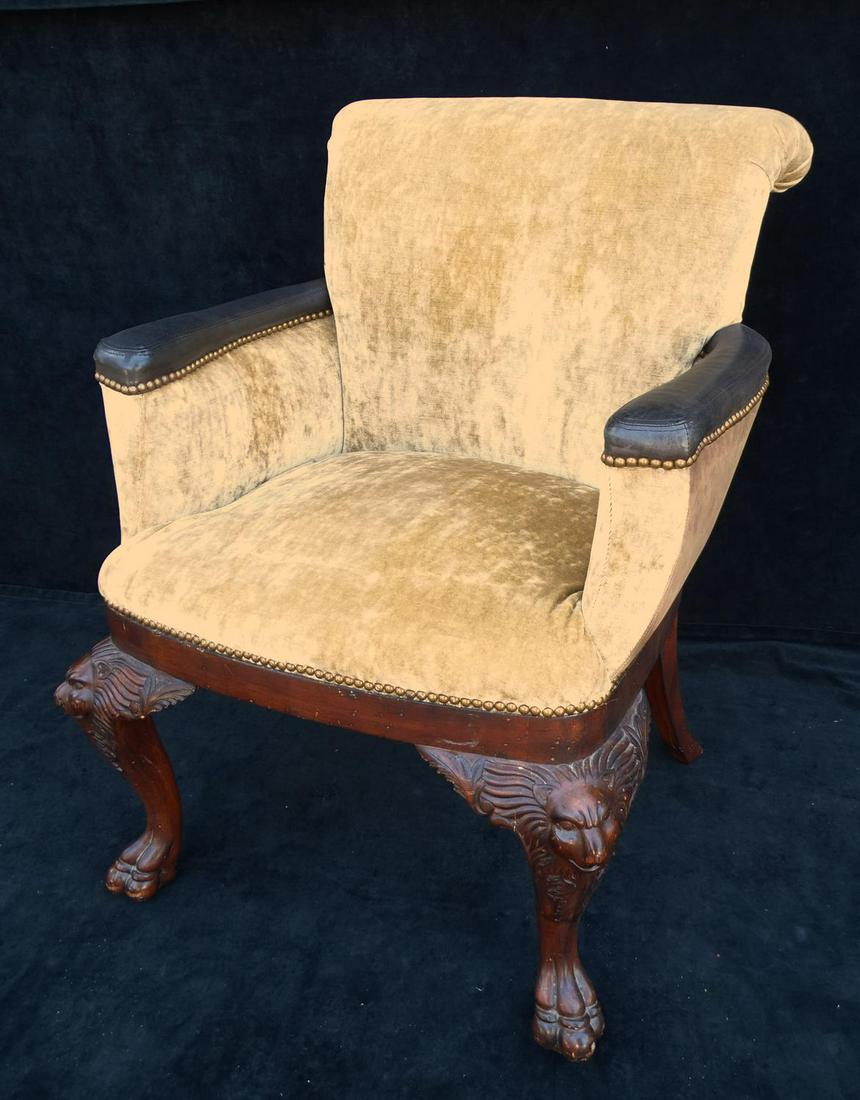 PATTERSON FLYNN & MARTIN UPHOLSTERED ARM CHAIR: PATTERSON FLYNN & MARTIN LEATHER & VELVET UPHOLSTERED ARM CHAIR 36"H 26"W 30"D