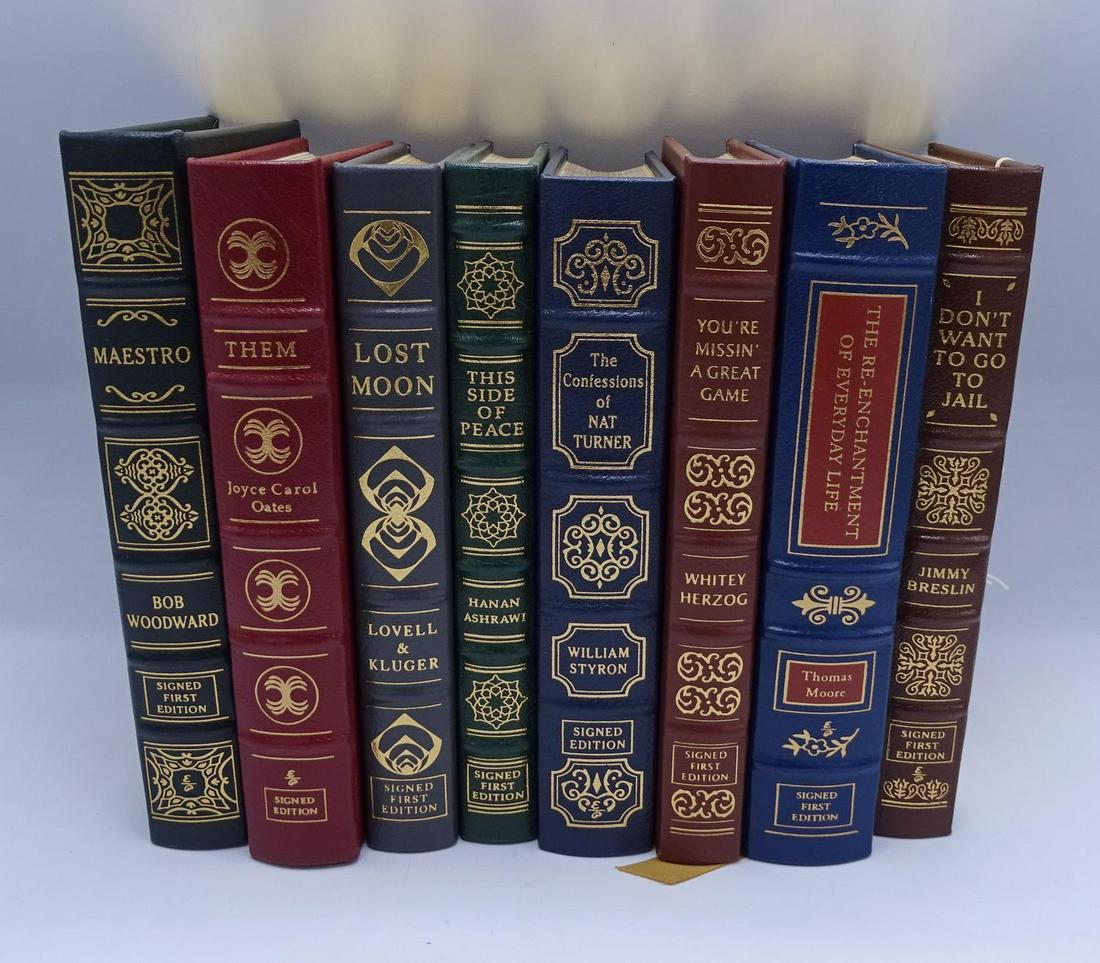 8 EASTON PRESS SGN. 1ST EDITION LEATHER BOUND BOOKS: 8 EASTON PRESS SGN. 1ST EDITION LEATHER BOUND BOOKS INC. MAESTRO - BOB WOODARD, THEM - JOYCE CAROL OATES, THE CONFESSIONS OF NATE TURNER - WILLIAM STYRON, LOST MOON, LOVELL KLUGER, THIS SIDE OF PEACE 