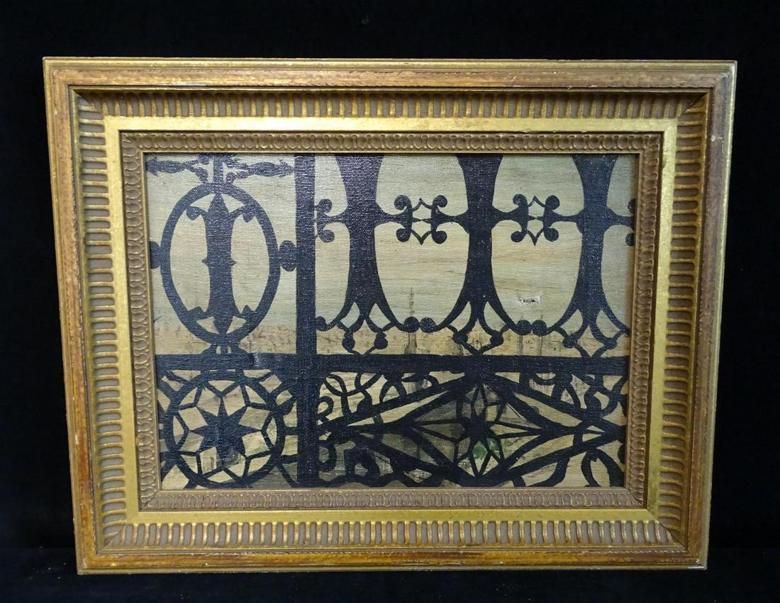 GILT FRAME OIL ON CANVAS FRETWORK: GILT FRAME OIL ON CANVAS FRETWORK 10X14"