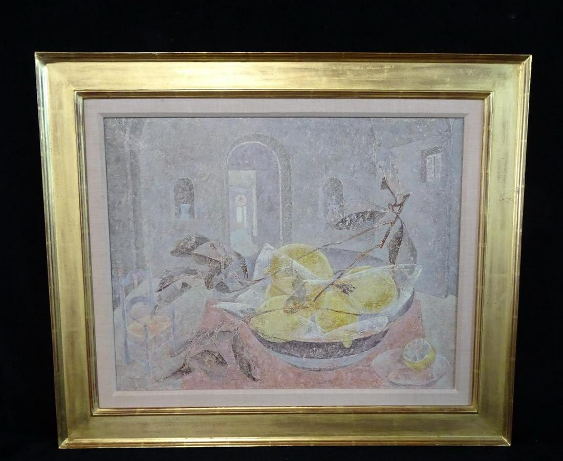 CERIO SGN. OIL ON CANVAS STILL LIFE WITH LEMONS: CERIO SGN. OIL ON CANVAS STILL LIFE WITH LEMONS 20X26"