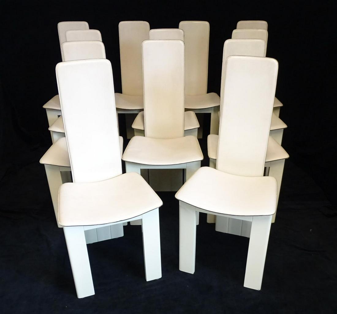 AFRA & TOBIA SCARPA STYLE SET 12 DINING CHAIRS: AFRA & TOBIA SCARPA STYLE SET 12 LEATHER DINING CHAIRS 40"H 18"W 16"D