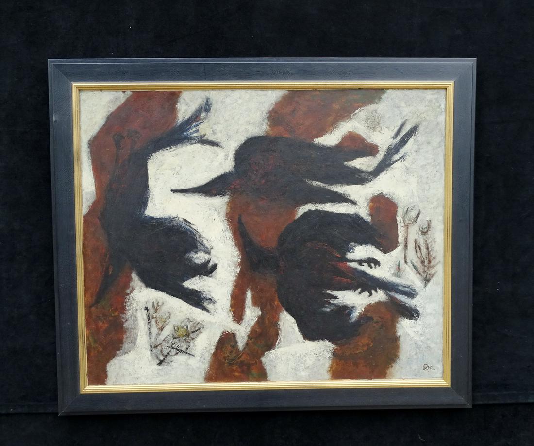 C. MURRAY FOSTER SGN. OIL ON PANEL DEAD BIRDS: C. MURRAY FOSTER SGN. OIL ON PANEL DEAD BIRDS 25.5X32"