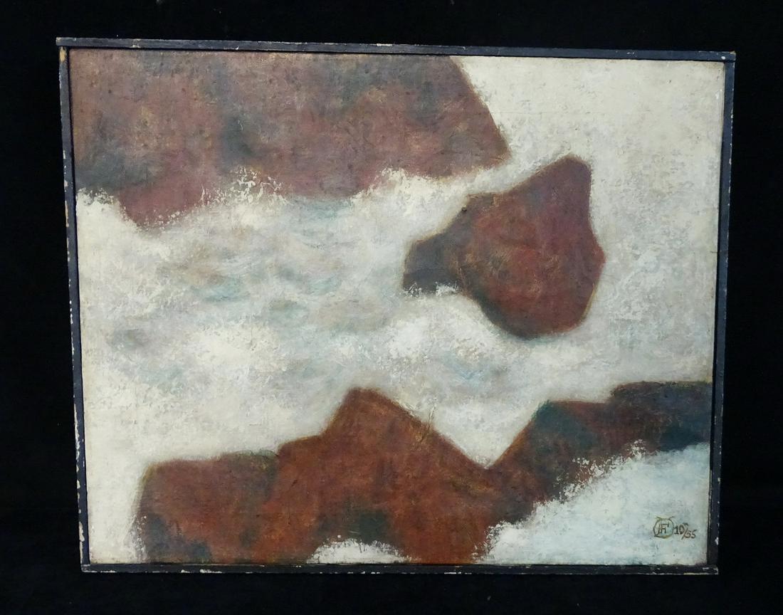 C. MURRAY FOSTER SGN. OIL ON CANVAS ABSTRACT IN WHITE &: C. MURRAY FOSTER SGN. OIL ON CANVAS ABSTRACT IN WHITE & BROWN 16X20"