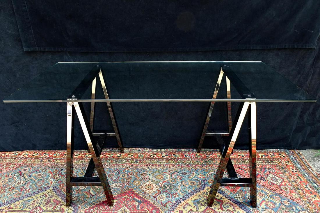 Chrome Glass Saw Horse Desk Sep 29 2019 Thos Cornell