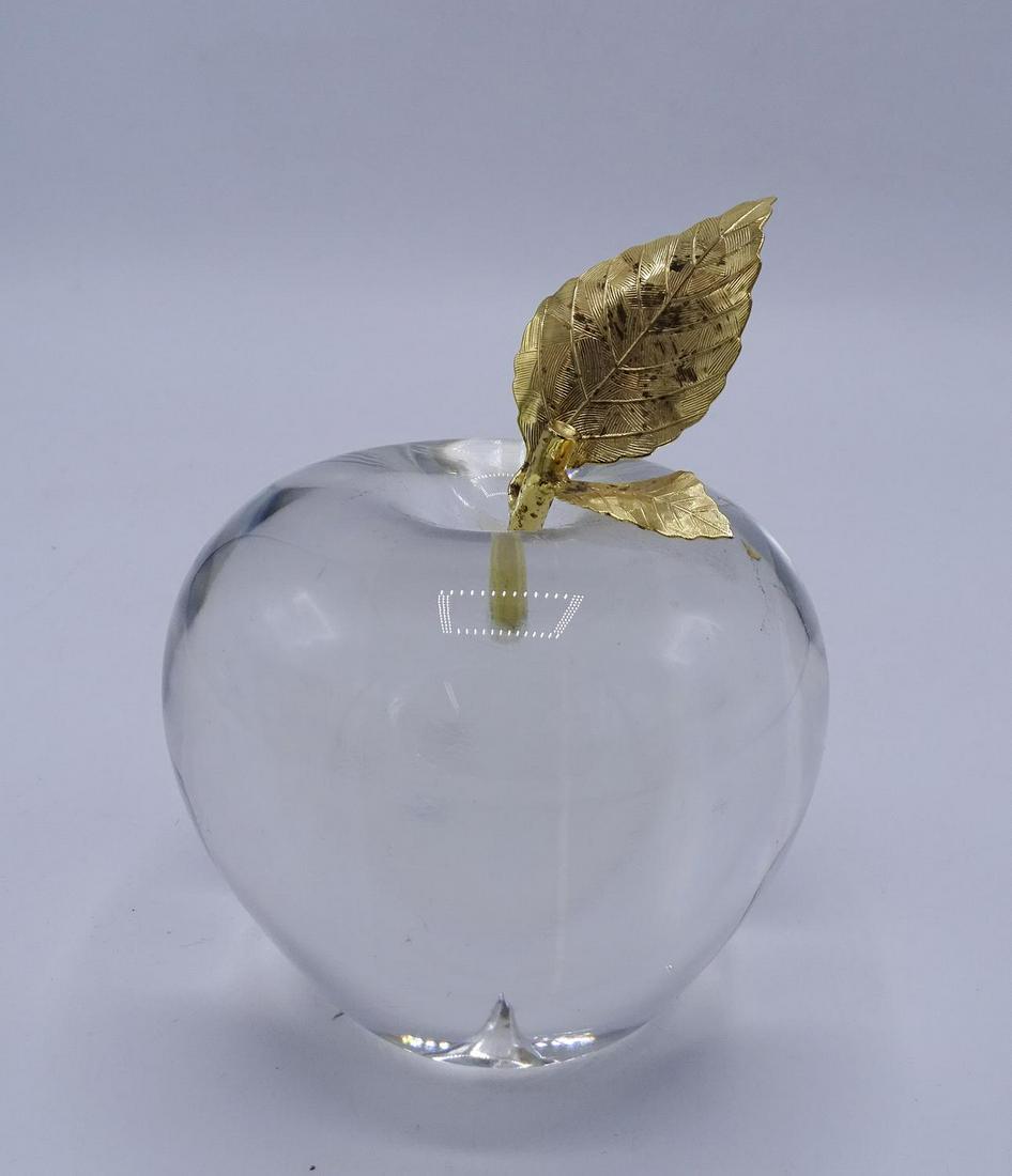 CARTIER PAPER WEIGHT 4"H: CARTIER GILT SILVER CRYSTAL APPLE PAPER WEIGHT 4"H