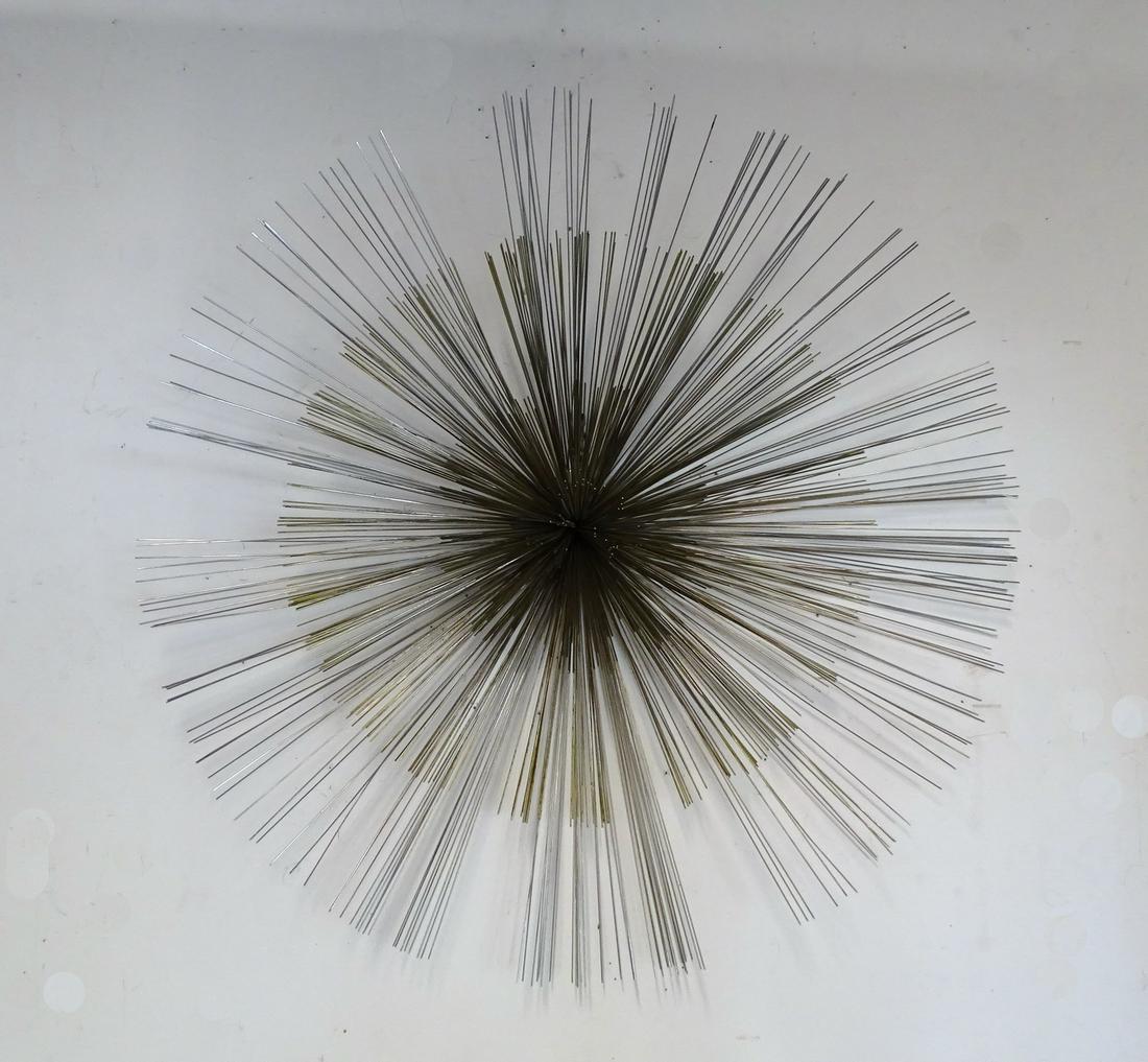 MID CENTURY STARBURST: MID CENTURY METAL STARBURST WALL SCULPTURE 43"DIA.