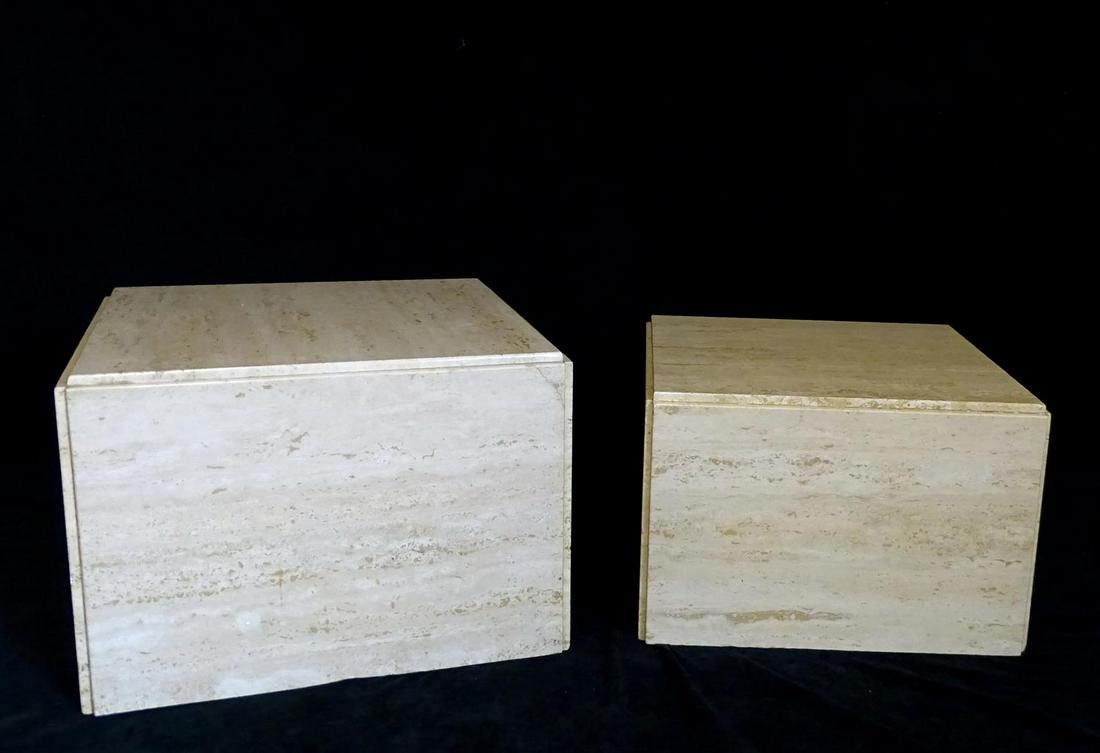 2 TRAVERTINE CUBES LARGEST: 2 TRAVERTINE CUBES LARGEST 14.5"H 20.5"W 21"D