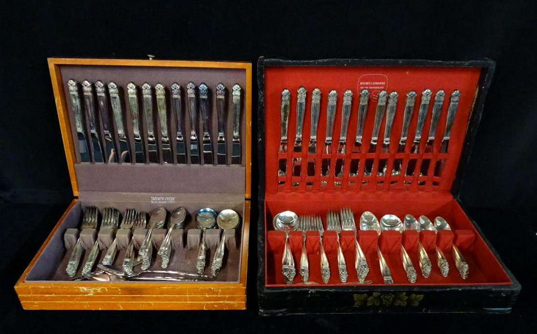 2 HOLMES & EDWARDS FLATWARE SETS APPRX. 75 PCS. EACH: 2 HOLMES & EDWARDS FLATWARE SETS APPRX. 75 PCS. EACH WITH CASES