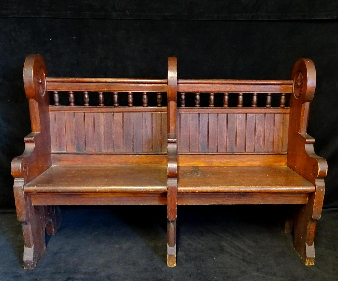 VICTORIAN EASTLAKE CHURCH PEW: VICTORIAN EASTLAKE CHURCH PEW 37"H 53"W 19.5"D