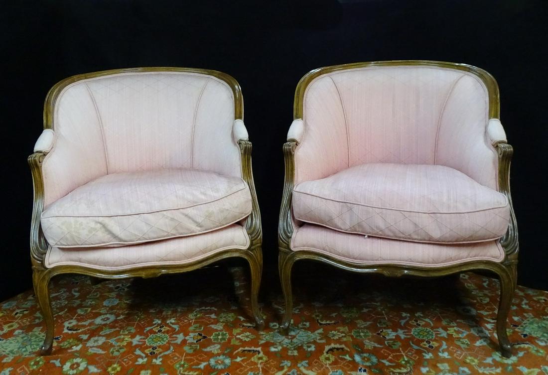 PR. LOUIS XV STYLE UPHOLSTERED BERGERES: PR. LOUIS XV STYLE UPHOLSTERED BERGERES 38"H 30"W 30"D