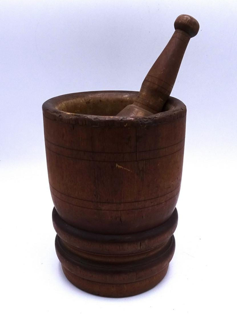 VINTAGE WOOD MORTAR & PESTLE: VINTAGE WOOD MORTAR & PESTLE 8.5"H