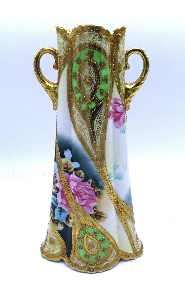 NIPPON PORCELAIN 2 HANDLE VASE: NIPPON PORCELAIN 2 HANDLE VASE 12"H