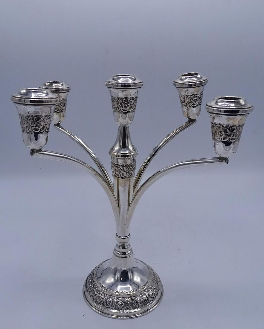 SILVER 5 ARM CANDELABRA: SILVER 5 ARM CANDELABRA (HALLMARKS) 12 oz 11"H